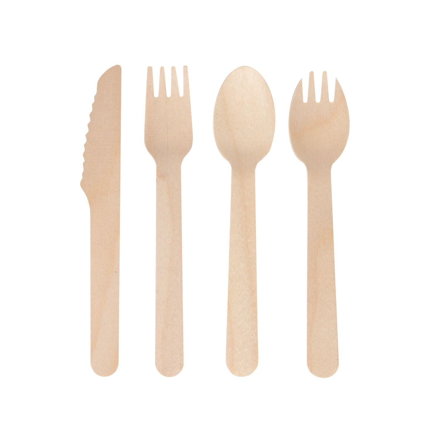 Eco Friendly 160mm Wood Knife Fork Spoon Disposable Wooden Cutlery
