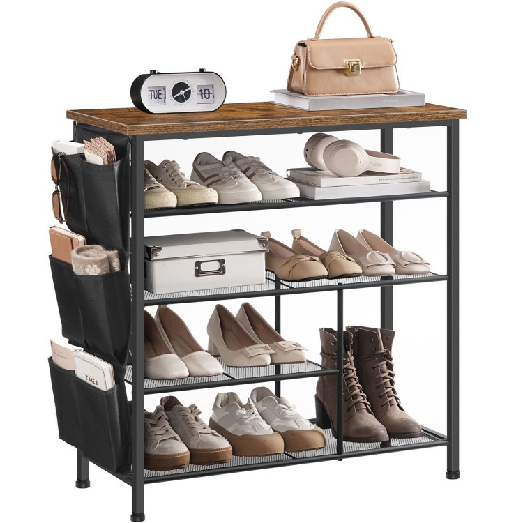 Hoobro Shoe Rack 5-Tier Shoe Organizer Storage Rack with Side Hanging Pockets