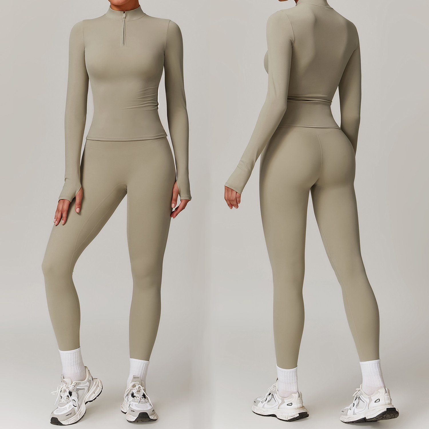 Wholesale New Style Long Sleeve 1/4 Zip-up Gym Workout Sports Clothes Breathable Fitness Yoga Wear Suit