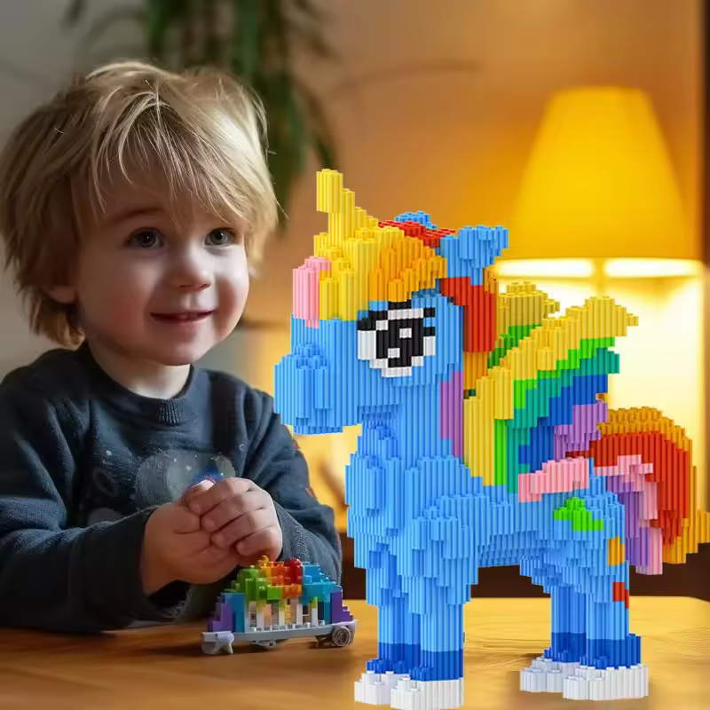 Factory Direct Wholesale Stock In Hand Animal Horse Diy Assembly Educational Building Blocks Toys Gift For Kids