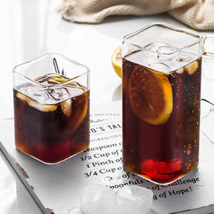 Square Mouth High Borosilicate Glass Water Cup Home Office Tea Cup Transparent Straight Juice Cold Drink Milk Cup