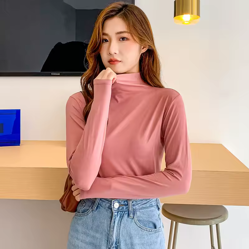 Turtleneck T Shirt Tees Winter Autumn Womens Causal Solid Loose Long Sleeve Tshirts Basic Bottoming Women Long Sleeve Shirt