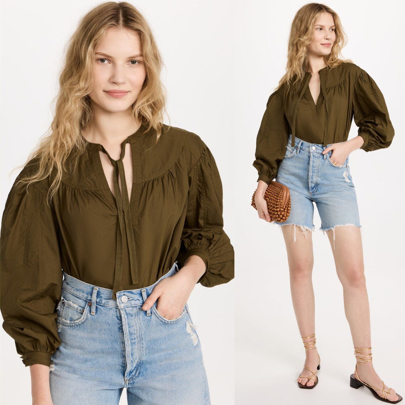 V Neck OEM China Casual Fashion Apparel Factory Hot Selling Wholesale Fashion Summer Elegant Long Balloon Sleeves Lady Blouses