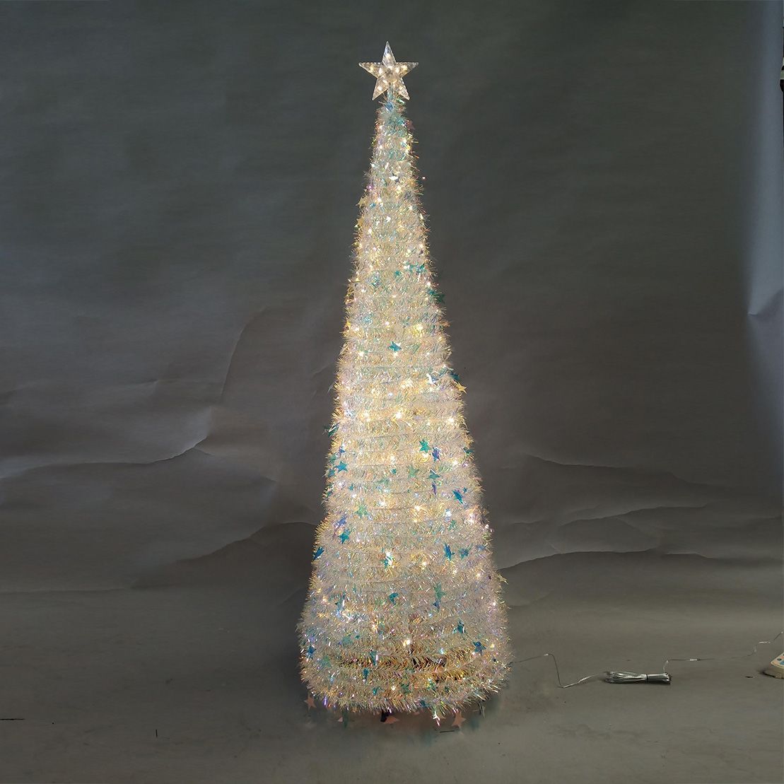 Premium Christmas Tree Iridescent Pop up Tree with Lights and Top Star for Holiday Decoration Gift