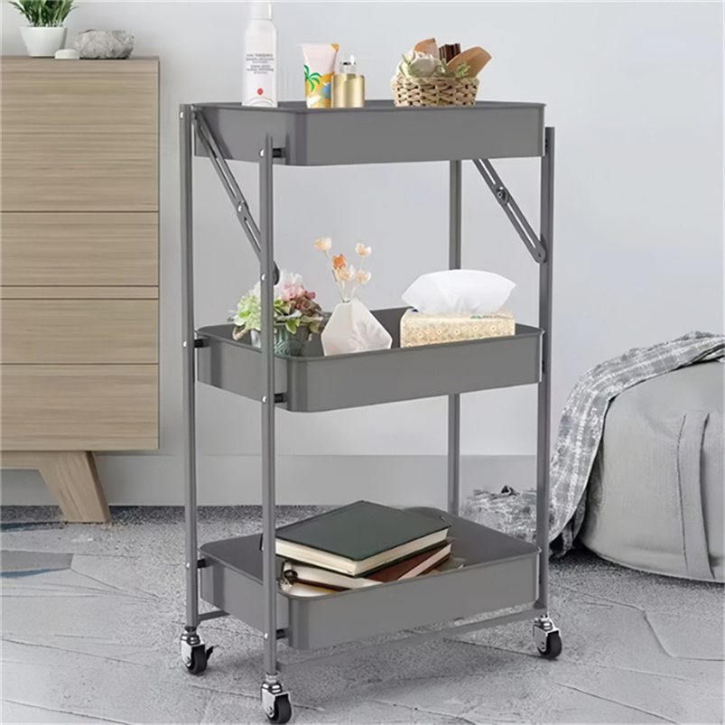 High Cost Performance Metal 360 Degree Rotating Storage Rack Home Kitchen 3 Tier Hair Salon Trolley