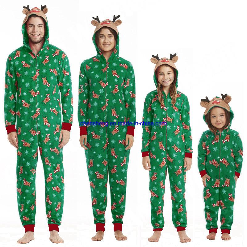 Christmas Family Matching Zip Pajamas Jumpsuit New Winter Adult Men Women Kids Baby Hoodies Sleepwear Family Costume Clothes