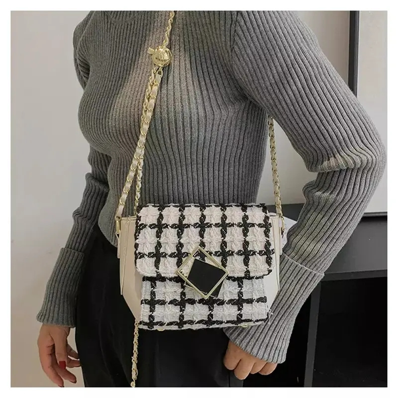 Hot Selling Classic Women Chain Crossbody Hand Bag Purse Tweed Ladies Shoulder Bags