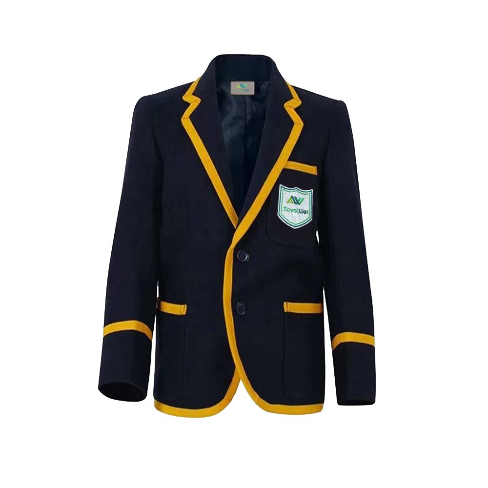 School Daily Wear Coat Fitted School Uniform with Badge Embroidery Logo Blazer