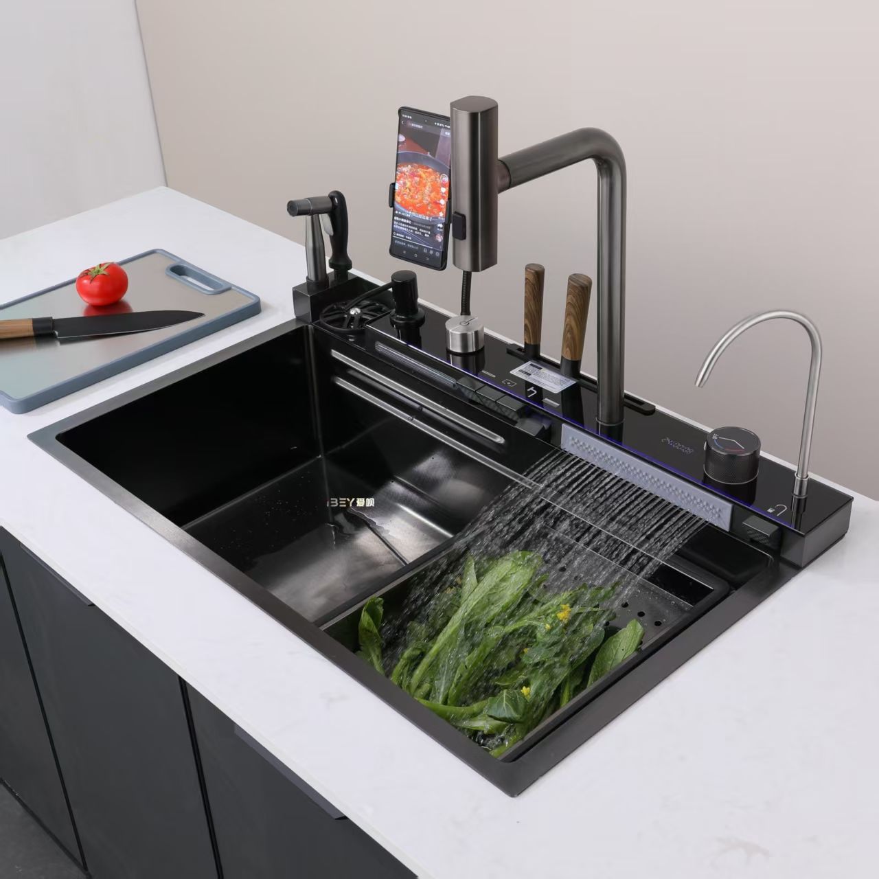 High Pressure Glass Cleaner Kitchen Sink with HD Digital Display Waterfall Outlet