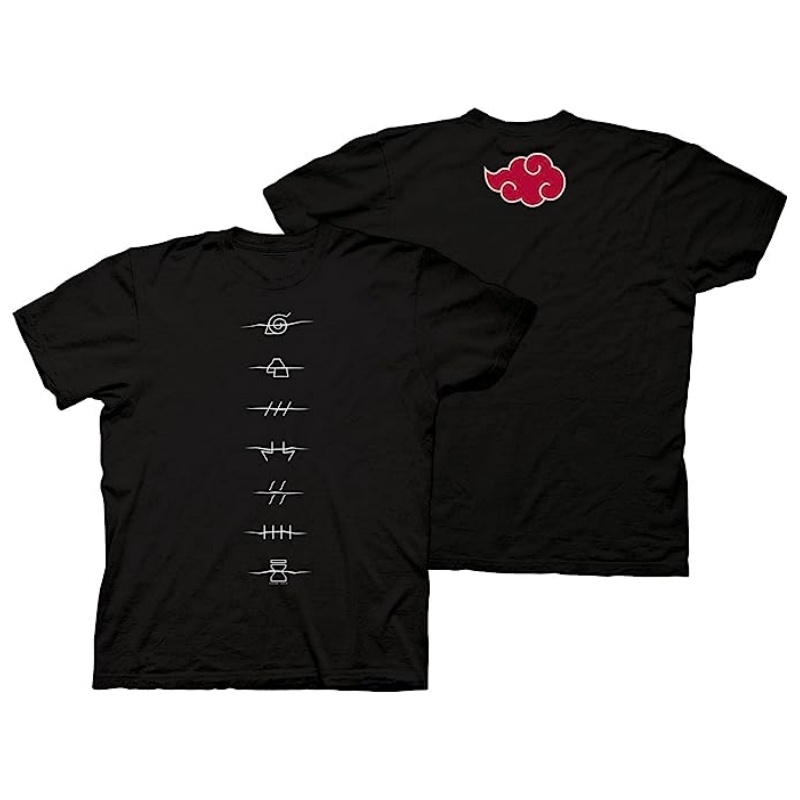 Naruto Shippuden Men's Short Sleeve T-Shirt Anti-Village Akatsuki Cloud Front Back Print