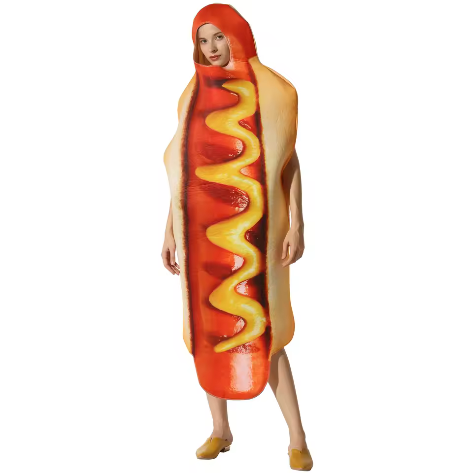 Free Size Latin Adult Hot Dog Cosplay Costume For Halloween Party Food Stage Performance
