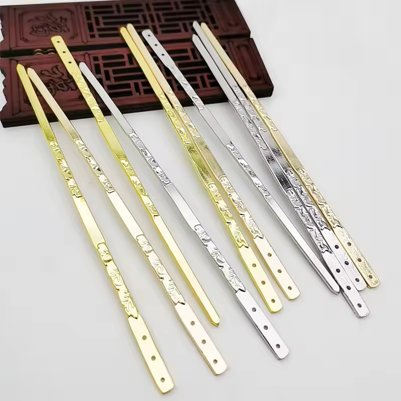 15cm Embossed Seedling Metal Straight Hair Sticks Hairpins Plain Wide Chopsticks Hair Forks With Three Holes Women Diy Bun Head