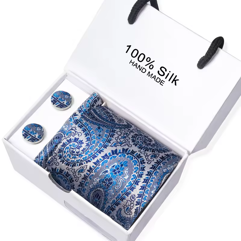 Plain Turkey Colombian Neckties Draped Pictures Set In Bulk Men's Tie Cuff Link Set With Pocket Square In Box