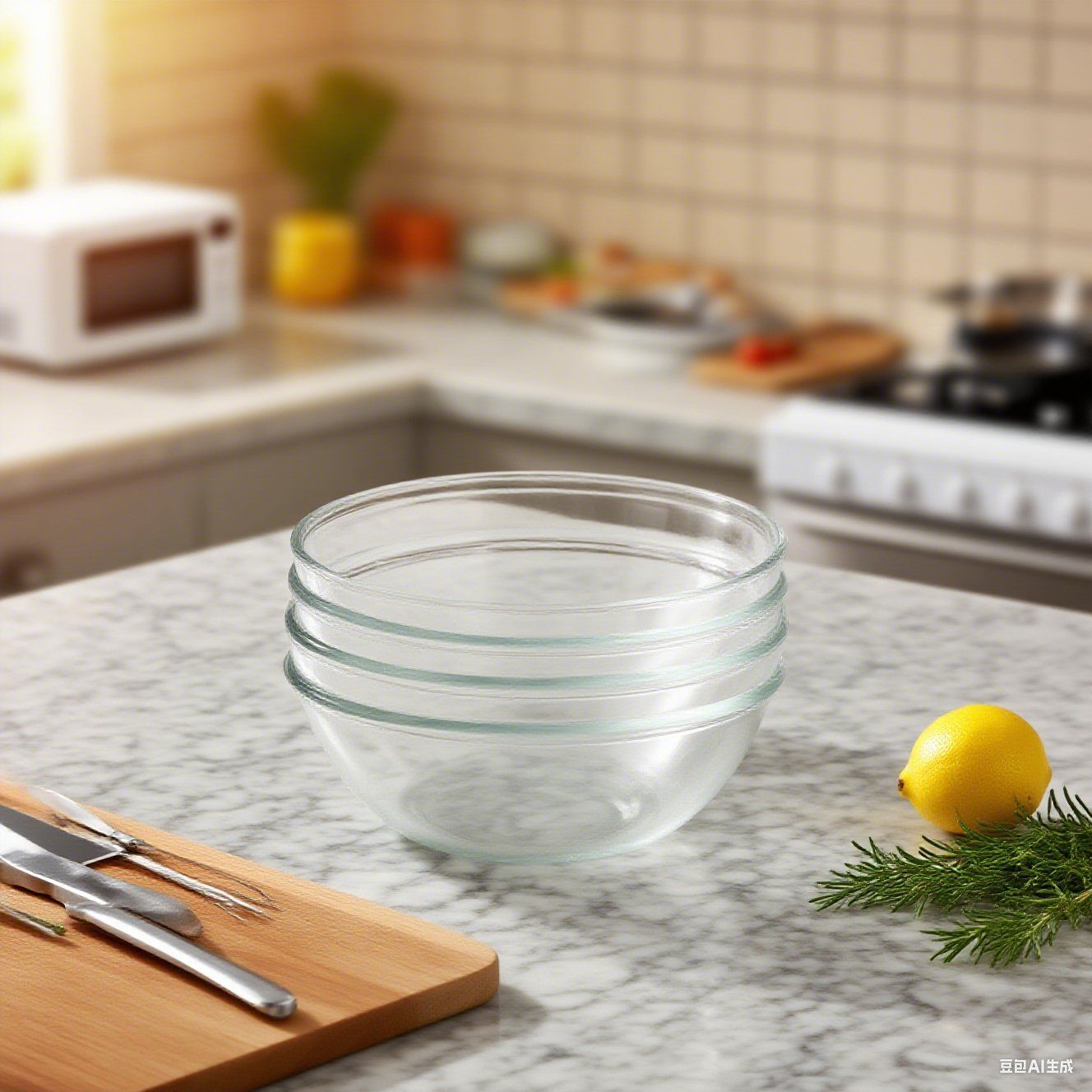 Factory OEM High Borosilicate Glass Salad Bowl Round Glass Fruit Salad Food Prep Serving Bowl Glass Mixing Bowl