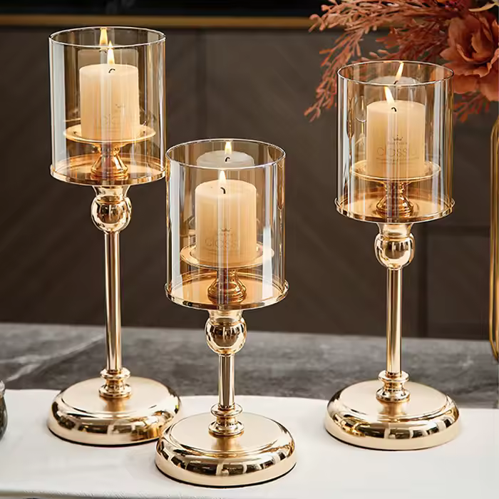 L Wholesale Luxury Table Nordic Modern Wedding Candlesticks Metal Gold Candle Stand Glass Cylinder Candle Holder For Home Decor
