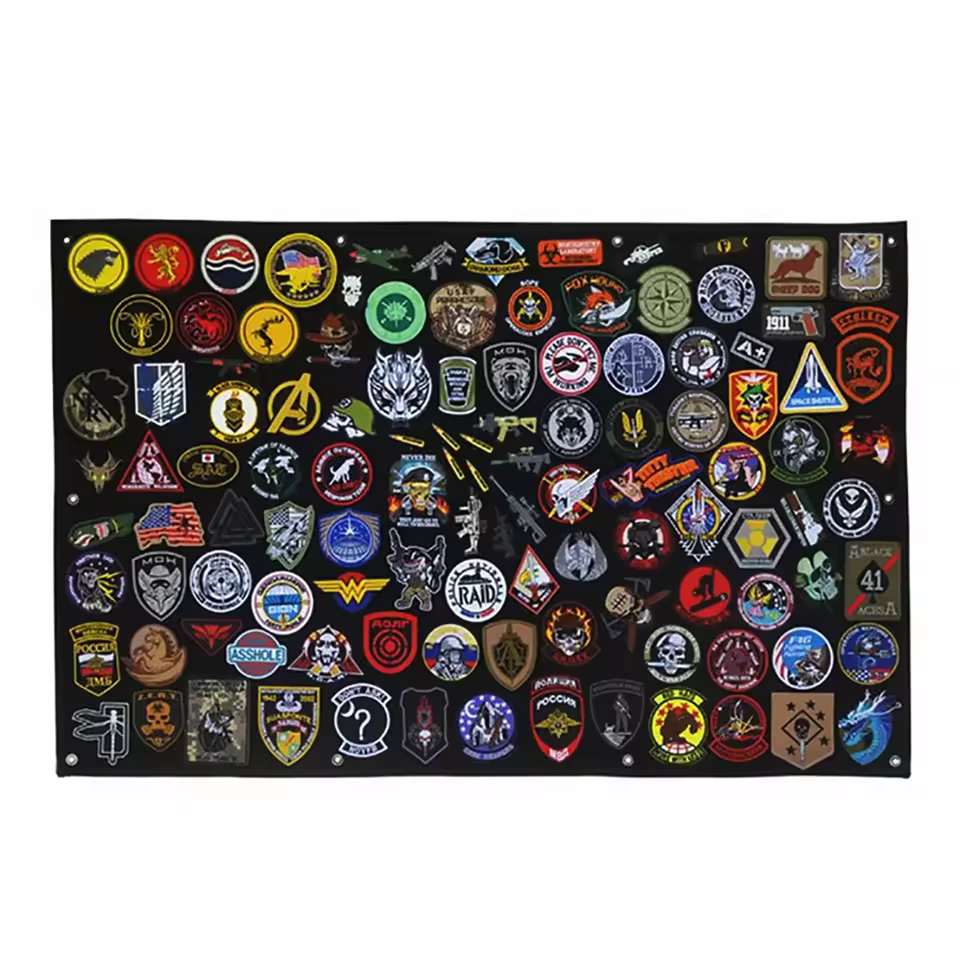 Black Nylon Patches Holder Hook And Loop Tape Collection Wall Foldable Tactical Patch Storage Cloth Tactical Patch Display Board