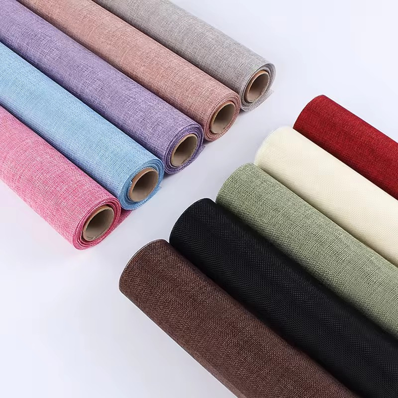Good Choice for Flower Packaging and Table Runner/Table Cloth Jute Linen Like Polyester Fabric Decorative Cloth Home Deco Roll Linen