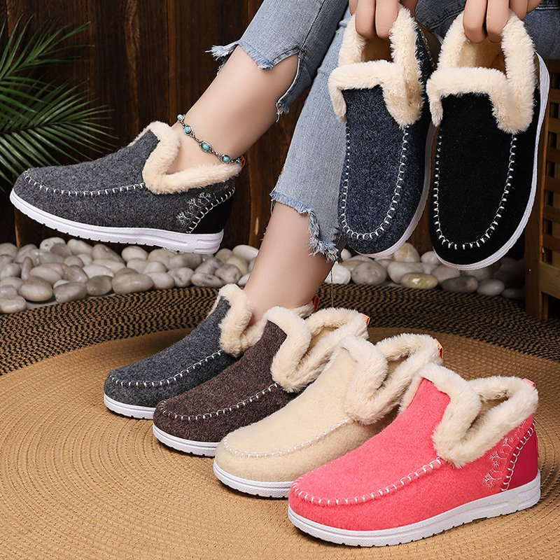 Wholesale Winter Women's Warm Cotton Shoes Soft and Comfortable Flat Bottom Thick Warm Women's Cotton Shoes