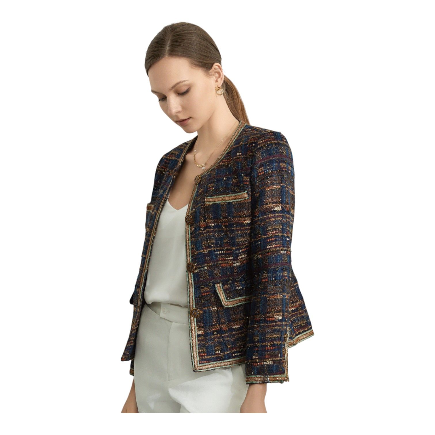 Contemporary Boxy Fit Offering a Relaxed and Trendy Style Mtm Women Tweed Jacket
