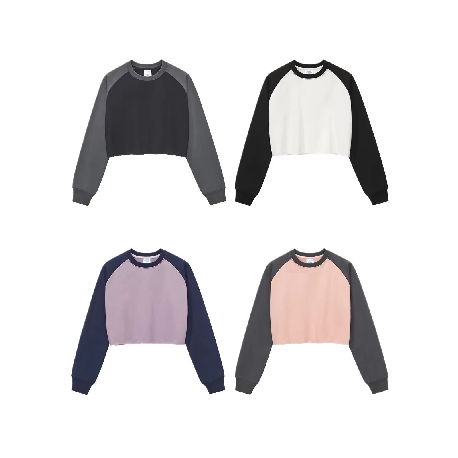 New 420GSM Contrast Color Terry Boxy Short Hot Girl Sports Distressed Hem Raglan Sleeve Sweatshirt