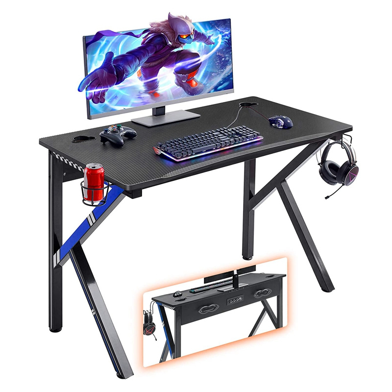 Wholesale Wooden K Shaped Gaming Desk Modern PC Ergonomic Game Table Black Office Computer Desks Small Game Desk for Home