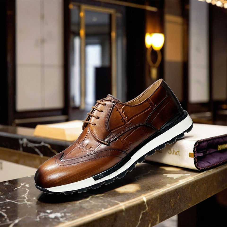 Fashion High Quality Cowhide Genuine Leather Custom Logo Handmade Men's Shoes Breathable Casual Style Shoes Luxury Goods