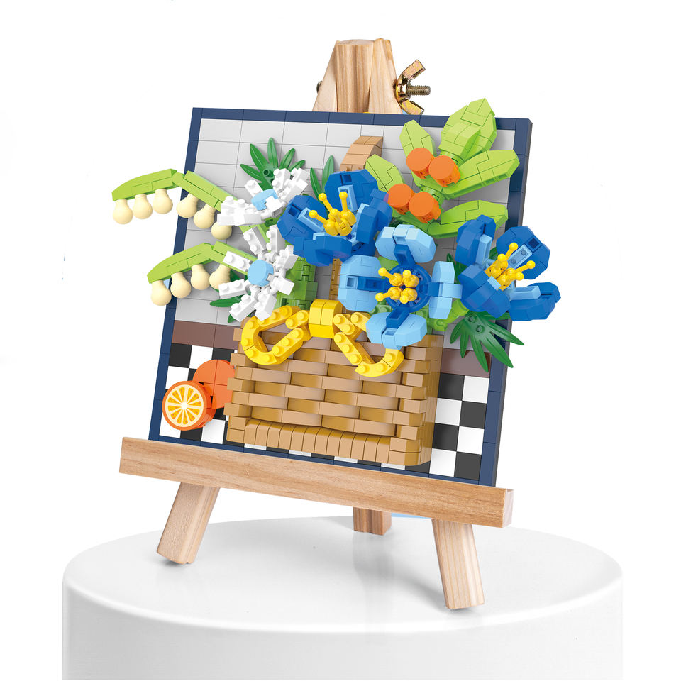 2023 Dropshipping 3D Plastic Toy Building Block Sunflower Lily Oil Painting Bouquet Christmas Gifts with Airplanes Theme