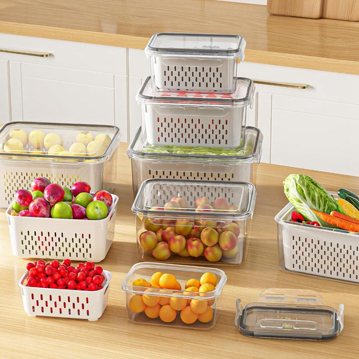 Fridge Organizer Bin Leak Proof Fruit Storage Container Food Keeper