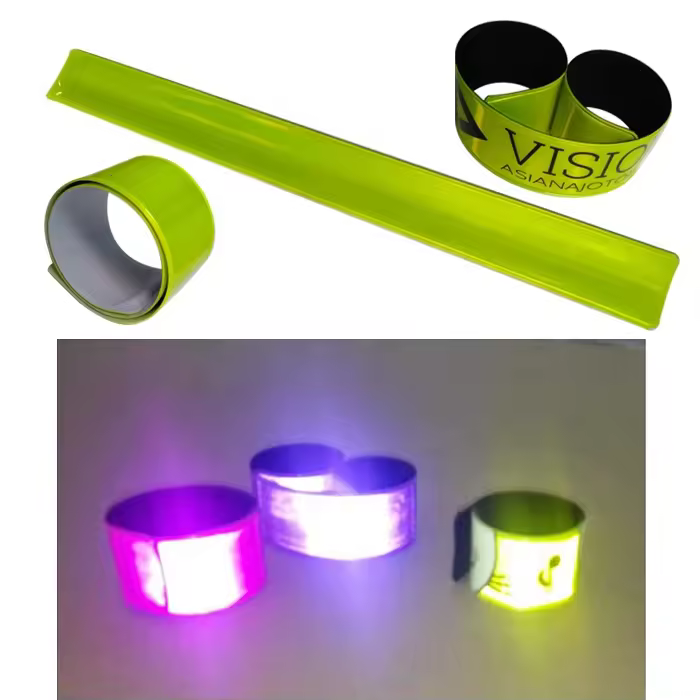 Reflective Plastic Pvc Slap Snap Wrap Bands With A Steel Plate Embedded Reflector Reflex Snap Wrap Wrist Magic Armband