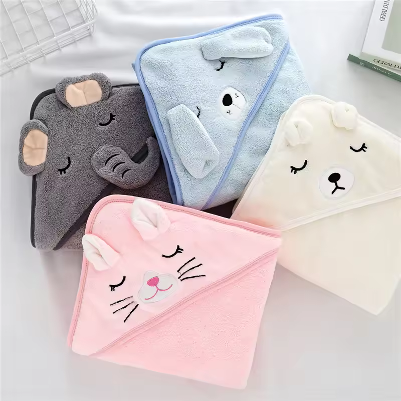 Factory Direct Sale Newborn Air Conditioning Quilt Swaddle Bath Towel Baby Hooded Towel Blanket Coral Fleece Animal Eco-friendly
