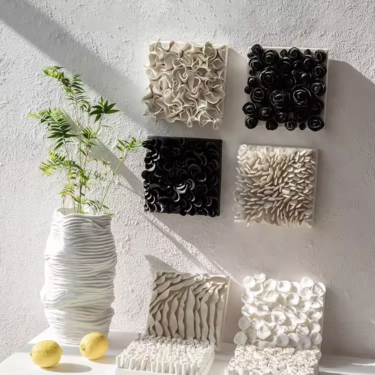 Factory Wholesale Minimalist Retro Style Wall Art And Home Crafts Wall Hanging Handmade Ceramic Square Wall Decoration