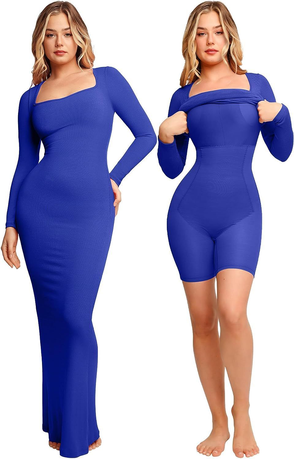 New Long Sleeve Clothing Dress 2 in 1 Sexy Bodycon Dress Shapewear Built in Shapewear Maxi Body Shaping Dress Yoga Jumpsuits