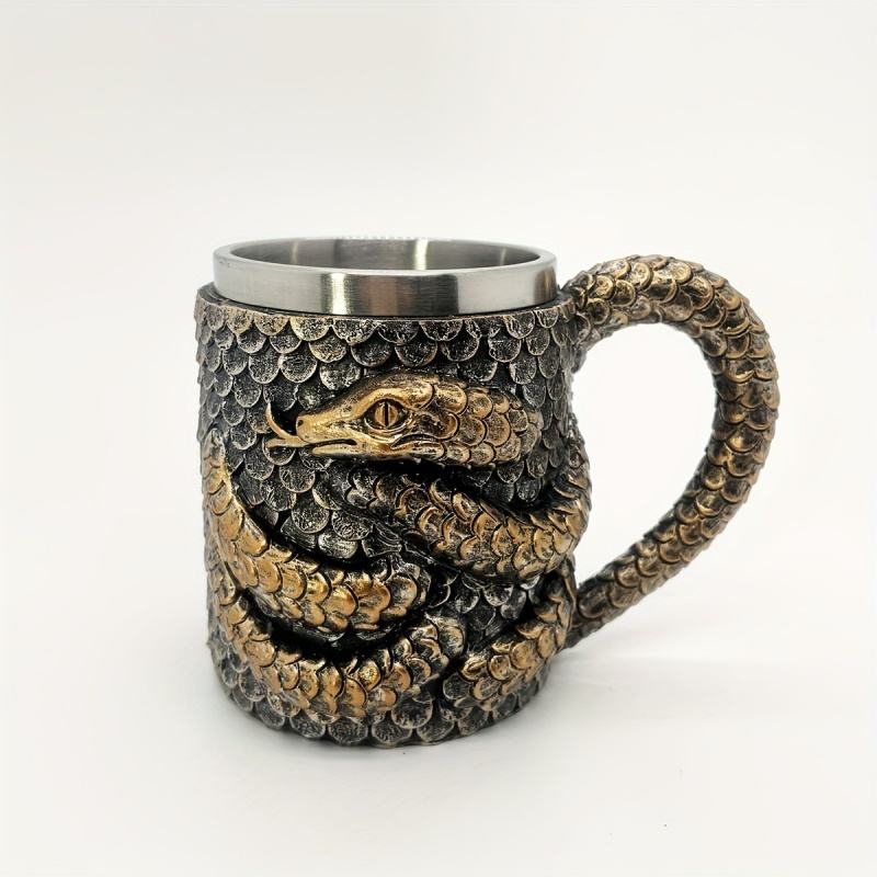 Stainless Steel Beer Mug Custom Cobra Snake Sculpture Coffee Mug Dropshipping 14oz Cool Coffee Mug Wing Dragon Beer Cup