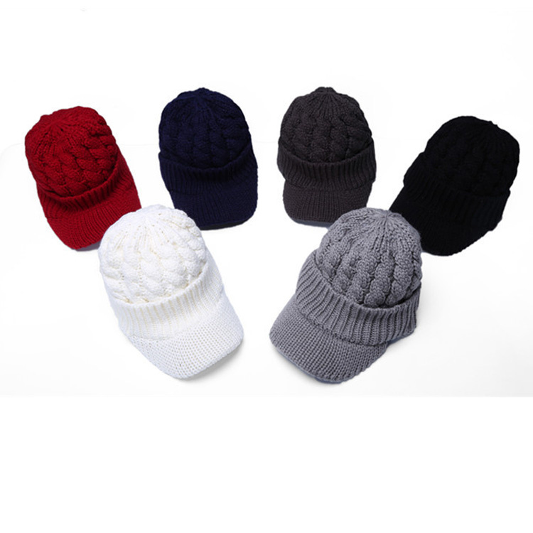 Autumn Winter Unisex Men's Soft Warm Beanie Fleece-Lined Knitted Brim Hat Caps