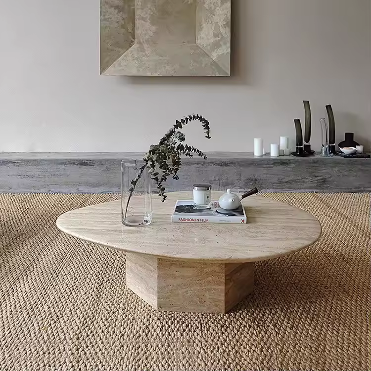 Hzx 2025 New Design Travertine Natural Stone Slab For Modern Round Marble Living Room Furniture