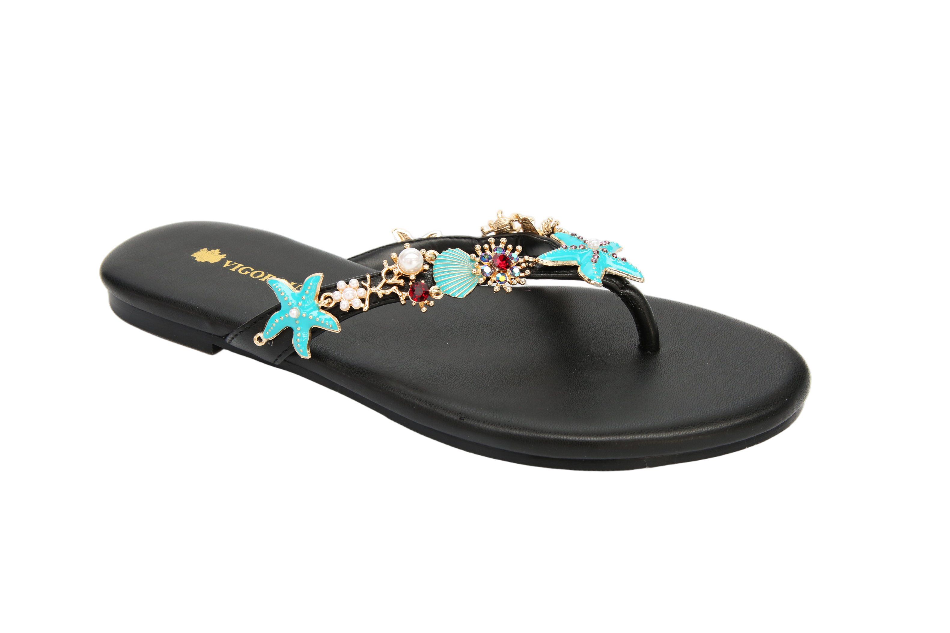 Hot Sale Luxury Rhinestones/Starfish/Shell Flip-Flops Flat Lady/Women Sandal Shoes