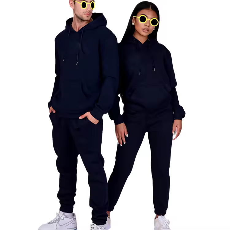 Elegant Premium Sporty Winter 2-piece Eco-friendly Windproof Fleece Lining Tracksuit 100% Cotton Long Sleeve Hooded Matching