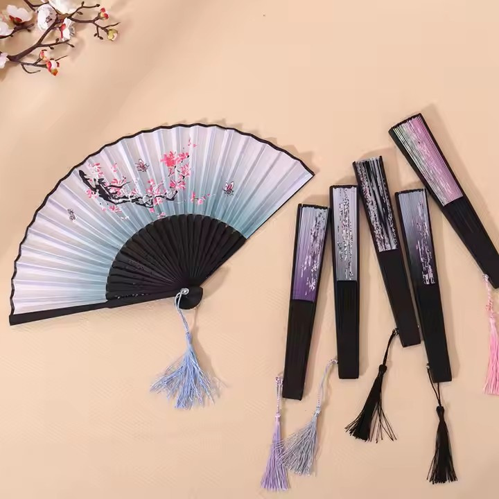 21cm Black Engraved Bamboo Folding Fan Replaceable Single-Sided Design Multi-Functional Fans