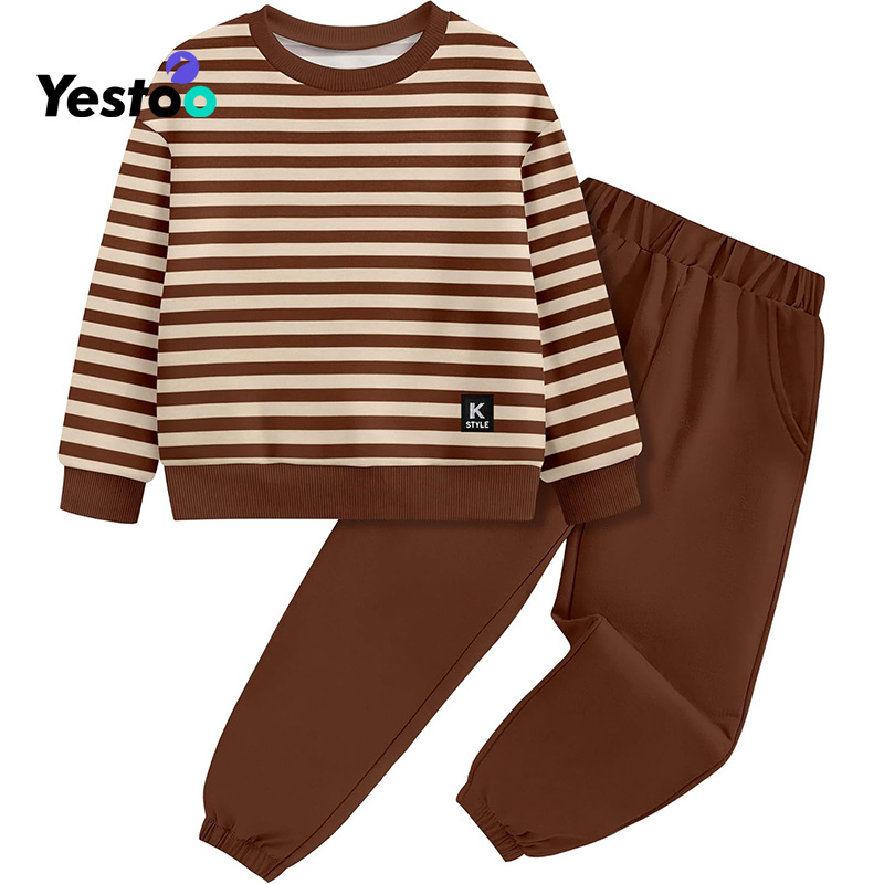 Toddler Boy Clothes, 2-5 Years Long Sleeve Striped Pullover Sweatshirt & Solid Jogger Pants Set Baby Boy Outfits 2PCS