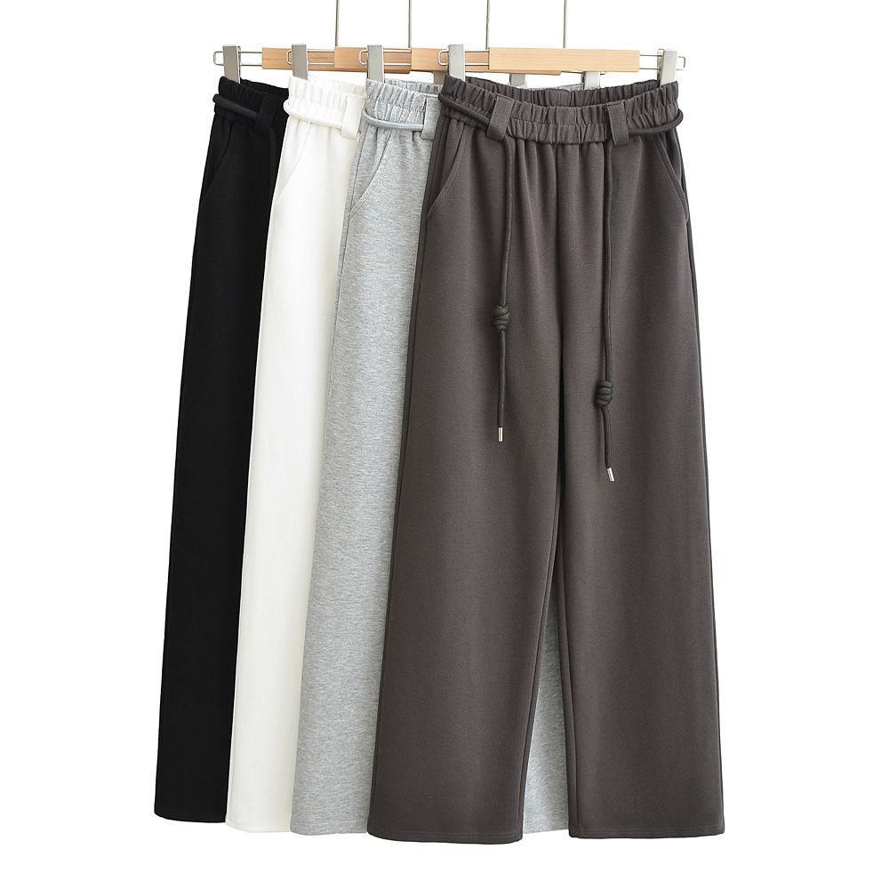 High Quality Wide Legs Ladies Sweatpants Waist Loop Drawstring Back Pocket Elastic Waistband Female Trousers Joggers Women