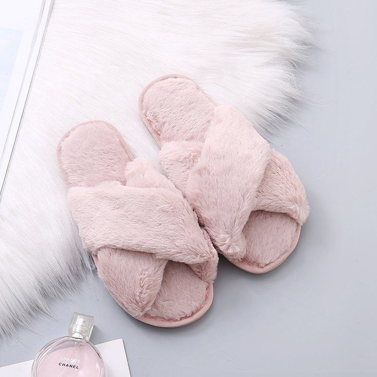 Factory Cheap Price Bulk Buying Soft Furry Women House Anti slip Slipper Faux Fur Cross Big Size 42-43 Indoor Outdoor Shoes