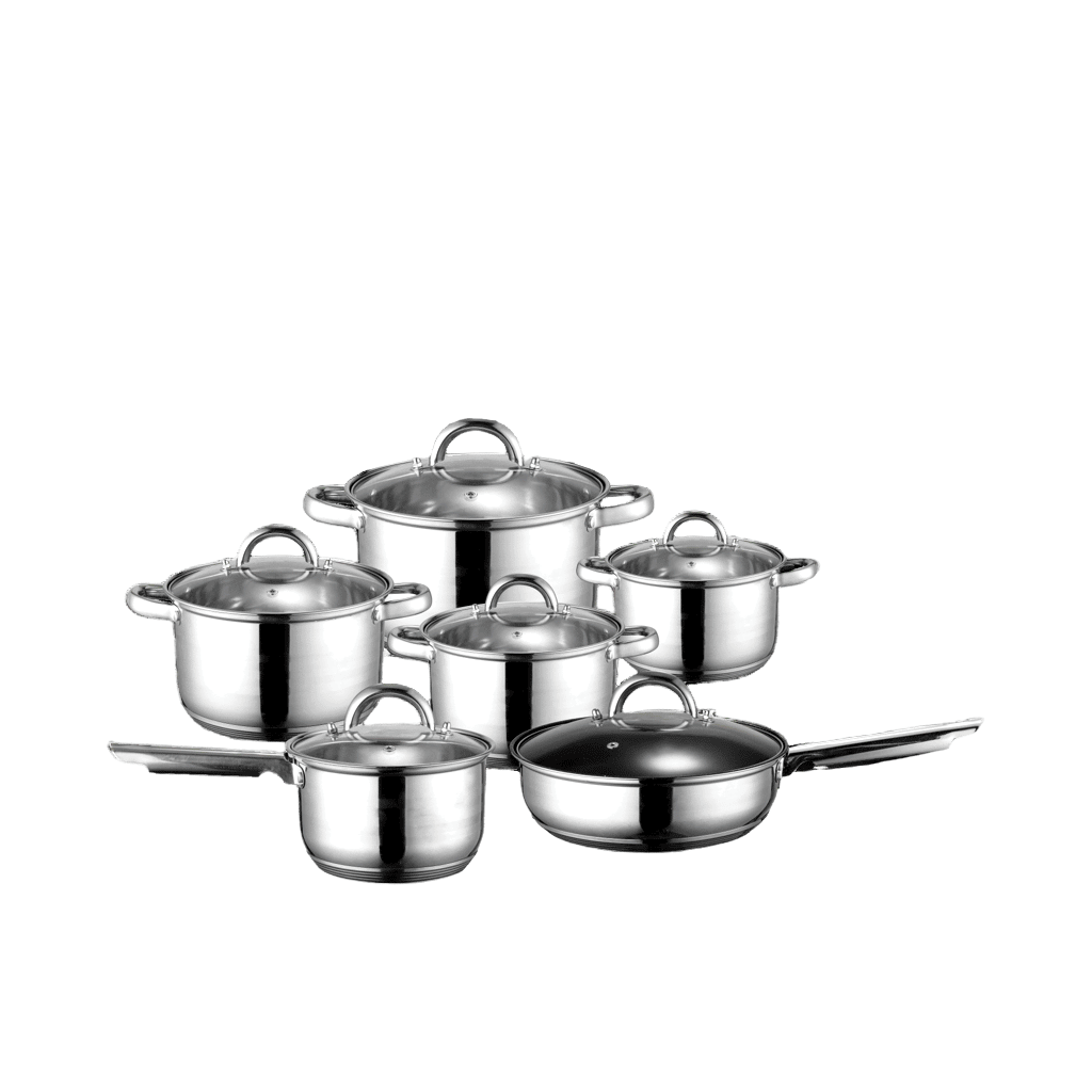 Durable and Healthy Kitchen Equipment Cooking Food Utensils 6-Piece Cookware Set Stainless Steel Pot Kitchenware with Glass Lid