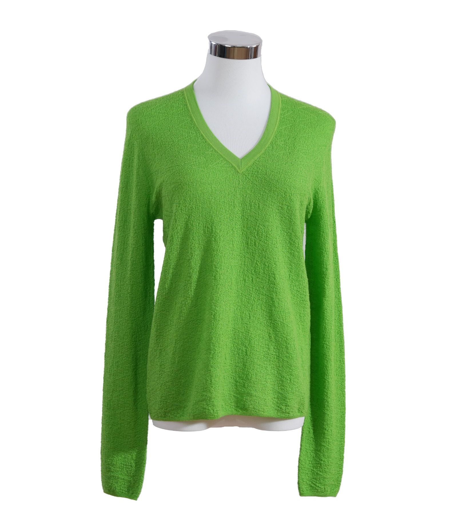Women's 188g Lightweight Merino Wool V-Neck Top in Electric Neon Green