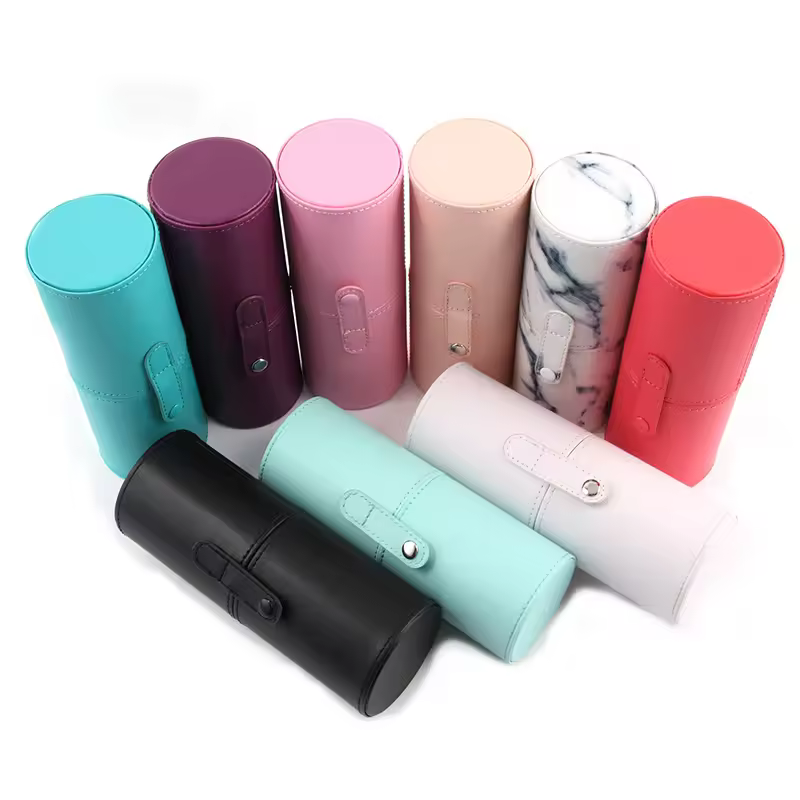 Yue Wholesale High Quality Pu Fashion Cosmetic Case Stone Pattern Cover Closure Multi-function Private Label Makeup Brush Holder