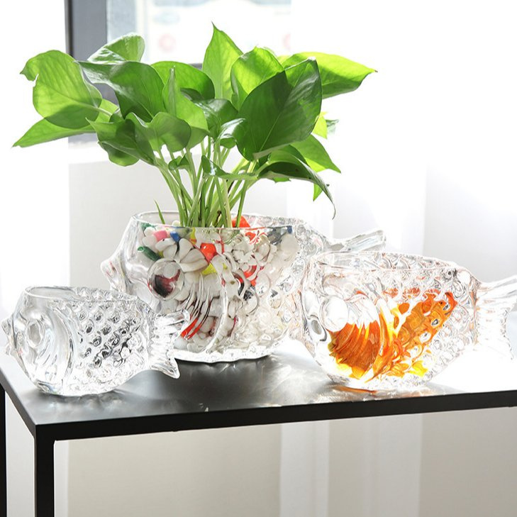 Clear Fish Shaped Vase Flower Holder Centerpiece Glass Fish Bowl