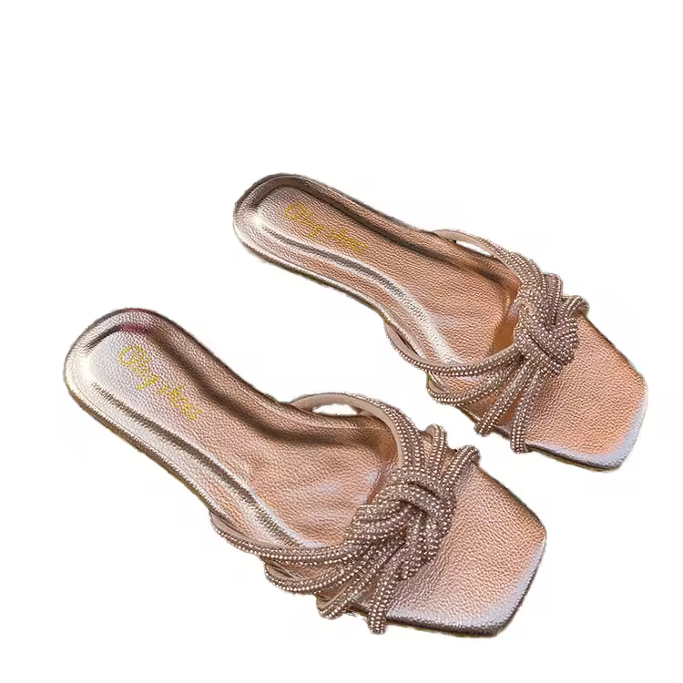 Olegshoes Summer New Ballet Flats Knotted Colorful Rhinestone Flat Slippers With Button Closure