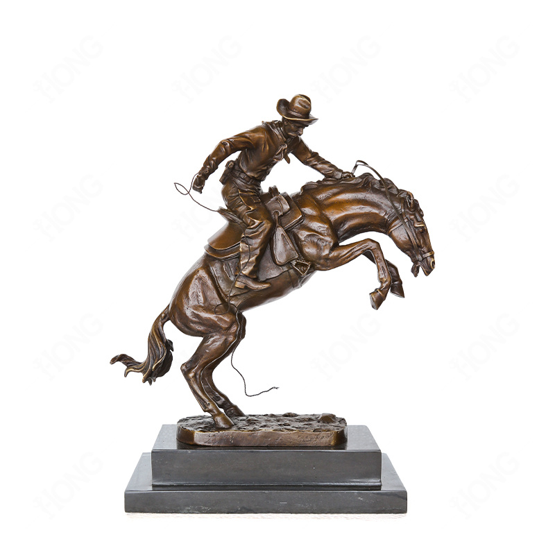 Bronze Cowboy Riding Horse Sculpture – Western Style Collectible Art