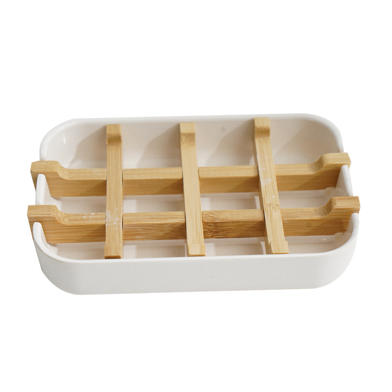 Soap Dishes for Bar Soap, White Bathroom Soap Dish, 2PCS/Set Bamboo Soap Dishes Holder for Bathroom Shower, Bathroom Sink