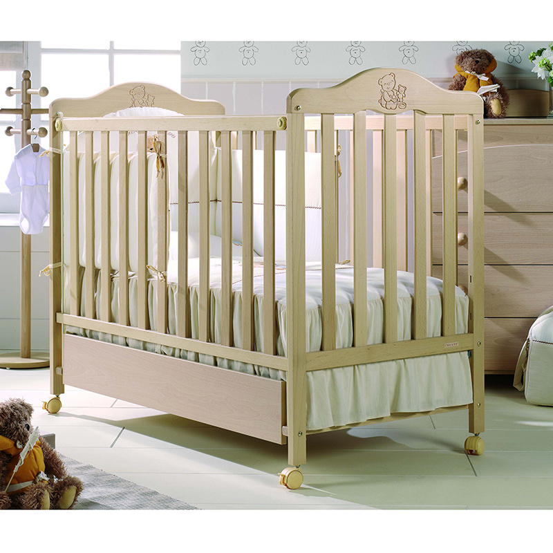 Nova Eco-Friendly Solid Wooden Baby Furniture Sliding Baby Cribs with Bear Pattern