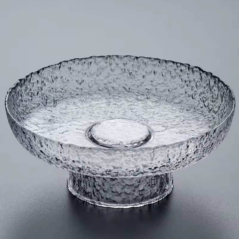 Wholesale Eco-friendly Hand-made Glass Tall Fruit Tray For Living Room Home Snacks Dry Fruit Tea Snacks Light Luxury Design